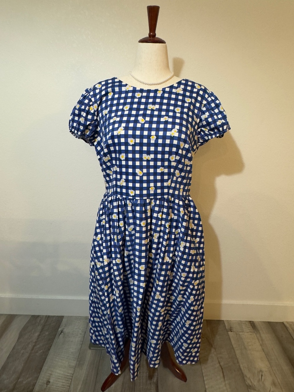 Collectif Blue Gingham Daisy Swing Dress